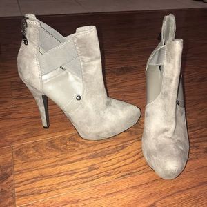 G by Guess Pointed Toe Gray Suede Ankle Bootie